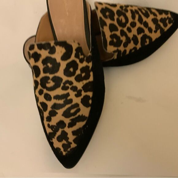 Halogen Corbin Leopard Print Calf Hair Black Suede Point Slide Women Mules 8.5M - Picture 2 of 6